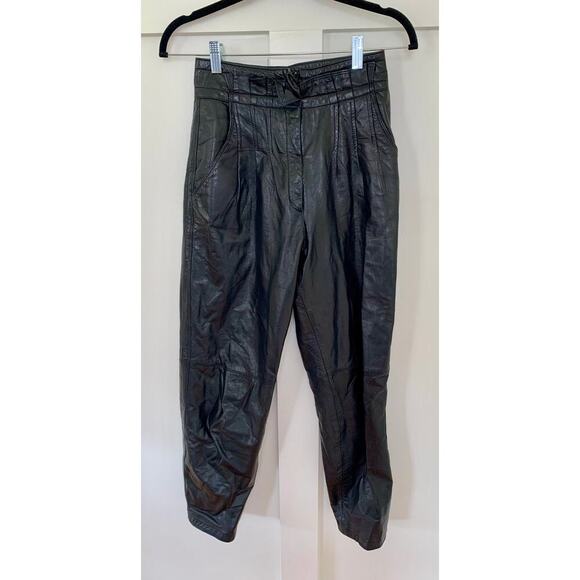 Toffs Leather Pants in Black Size 4P Petite Zip Fly Pleated Tapered Leg Lined - Picture 1 of 5